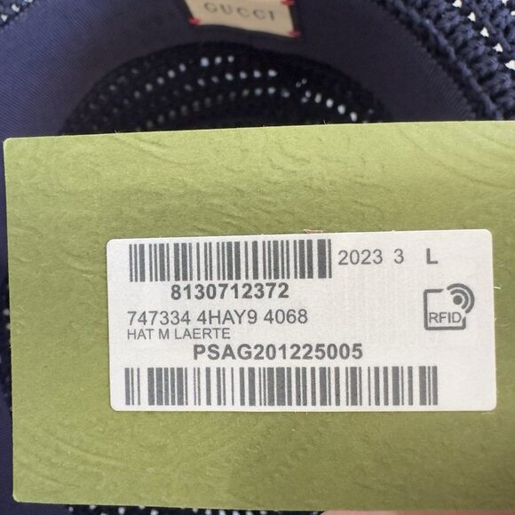 NWT GUCCI  Cotton Crochet Wide Brim Hat M Navy Blue Laerte Sz L - Picture 8 of 8